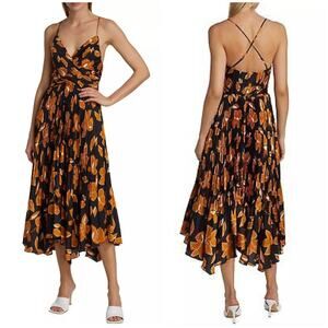 Jonathan Simkhai Portia Pleated Floral Satin Midi Dress